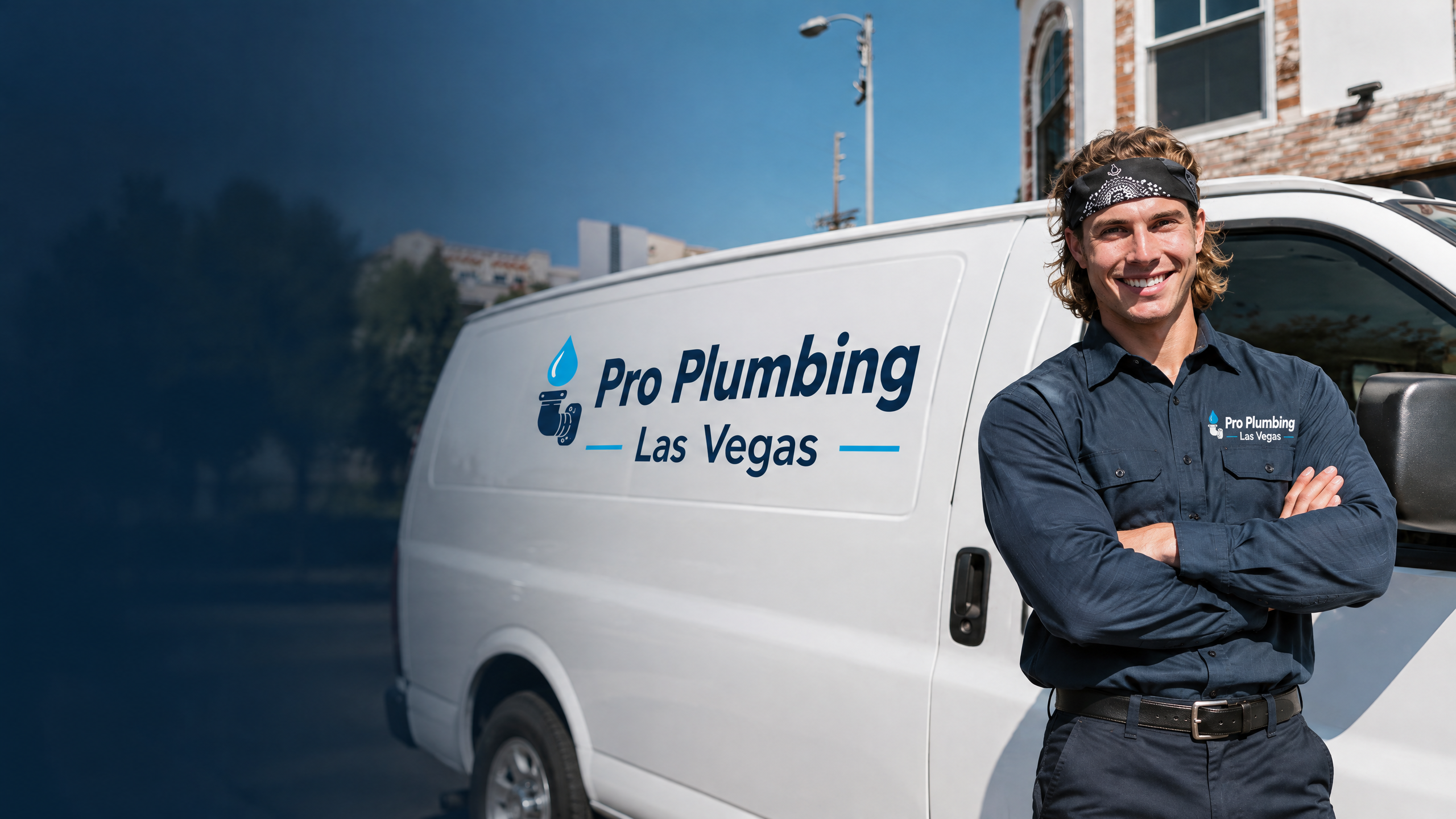 Pro Plumbing Las Vegas technician standing beside a branded service van